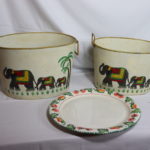 Set Of Elephant Baskets And Porcelain Plate
