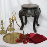 Brass Indian Style Serving Tray And Candlesticks