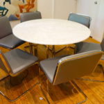 Brueton Round Marble Table With Chrome Base + 6 Leather And Chrome Chairs