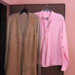 Woman's Brown Long Sweater (44EU) And Pink Linen Blouse Size L