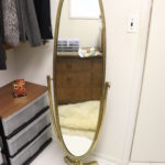 Brass Standing Oval Mirror With Ornate Border