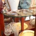 Mixed Lot Of Items Including Blue Dragon Vase, Crystal Etched Ashtray, Gold Plates, And Holly Candle Holders