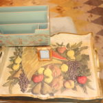 Wood Tray With Hand Painted Flowers, Small Gold Frame And Wood Mail Organizer For Desk Top