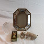Mirrored, Etched Frame, Glass Lion, Hand Painted Russian Box, Lladro Dog & Kitten