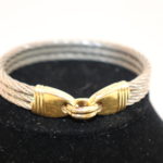 Fred (Paris), Force 10 18K Yellow Gold Buckle Clasp With Triple Steel Cable Bracelet. Original Box