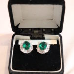 Pair Of Costume Emerald/Diamond Style Earrings