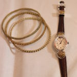 3 Bangle Bracelets And Brighton Watch With Leather Strap