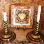 Rosenthal Versace Square Plate On Stand & Pair Of Brass Tone Candlesticks