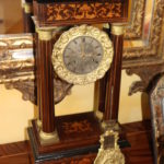 Beautiful Antique Empire Style Column Mantle Clock With Inlaid Wood Detail Pendulum & Key