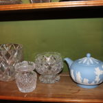Tiffany Bowl, Crystal Rose Bowl, Wedgewood Blue Tea Pot, Waterford Mustard Jar