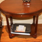 Oval Wood Side Table With Inlaid Band