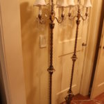 Pair Of Italian Florentine Style Floor Lamps With Crystals & Shades
