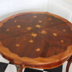 Beautiful 42" Floral Inlay Round Table With Custom Brass Detailed Onlay And Protective Glass Top