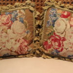 Pair Of Decorative Brocade Knit Floral Pillows With Tassels