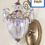 Pair Of Vintage Brass And Crystal Wall Sconces With Floral Detail