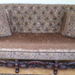 Early American Antique Carved Wood Sofa With Custom Fabric And Hand Carved Eagle Feet