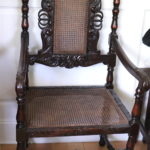 Antique Single Cane Carved Captains Chair With Decorative Regal Crowns
