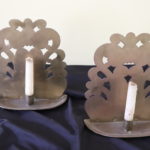 Pair Of Antique Colonial Hand Wrought Brass Candle Holders Early American