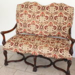 Antique Carved Wood Dutch Style Loveseat With Custom Fabric