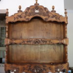 Large Antique Carved Wall Shelf With Detailed Carvings And Finials