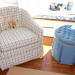 Blue And White/Cream Swivel Chairs And Blue Hassock