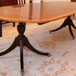 Large Banded Dual Carved Pedestal Dining Room Table By Bakers With Brass Claw Feet