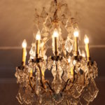 Beautiful Vintage Bronze Chandelier With 12 Arms And Beautiful Hanging Crystals