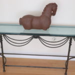Large Glass And Iron Console Table With Twisted Rope Detail & Austin Products Resin Horse
