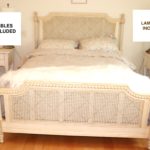 Queen Size White Washed Diamond Pattern Cane Bed Frame