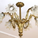 6 Arm Floral Bronze Chandelier With Frosted Glass Shades