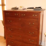 Large Vintage Cherry Wood Inlaid Dresser With Brass Handles