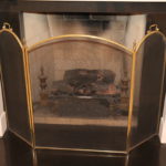 Stunning Brass Fireplace Screen With Decorative Finials And Andirons