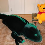 Large 88" Stuffed Iguana By Manhattan Toy And Winnie The Pooh On Hand Painted Bench