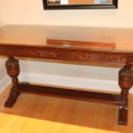 Large Vintage Carved Wood Renaissance Revival Inlay Top Library Table