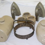 Vintage Ceramic Crockery Hot Water Bottles With Irons And Maritime Bowl Stand