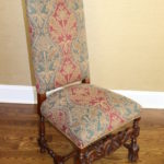 Tall Back, Side Chair With Lions Paw Feet And Nail-heads On Brocade Upholstery