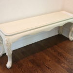 White Wood Bench With Carved Floral Motif On Curved Legs