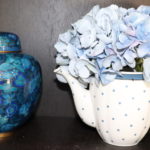 Ceramic Teapot With Faux Hydrangea & Cloisonné Urn