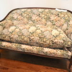 French Style Curved Love Seat With Custom Made Floral Tapestry Upholstery