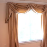 Beige Custom-lined Drapery With Swag And Jabot And Plastic Crystal Bead Trim