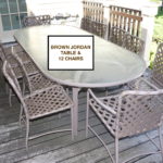 Brown Jordan Patio/Outdoor Dining Table With Umbrella, 12 Chairs & 2 Tier Cart