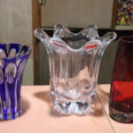 Modern French Crystal Vase, Czech Blue Fluted Vase & Red Crystal Vase