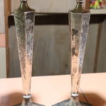 Pair Of Sterling Candlesticks With Geometric Style