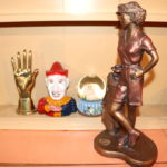 Metal Golf Trophy Figurine By Heath, Brass Hand, Metal Mechanical Clown, Cat Snow Globe