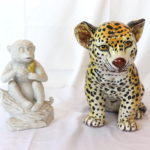 Vintage Hand Painted Terracotta Cheetah & Monkey Statue