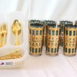 Assorted Lot Of Gold Colored Flatware & Glasses