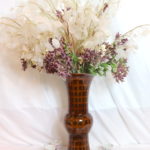 20" Tall Ceramic Vase With Markings And Floral Display