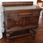 Antique Dark Oak Wood Serving Table With Amazing Woodwork And Detail 1900`s