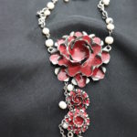 Kenzo Metal Rose Pearl Bead Necklace 18"