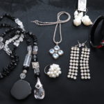 Assorted Lot Of Women's Jewelry: Black And Clear Beaded Necklace, Earrings, Necklaces And Bracelet